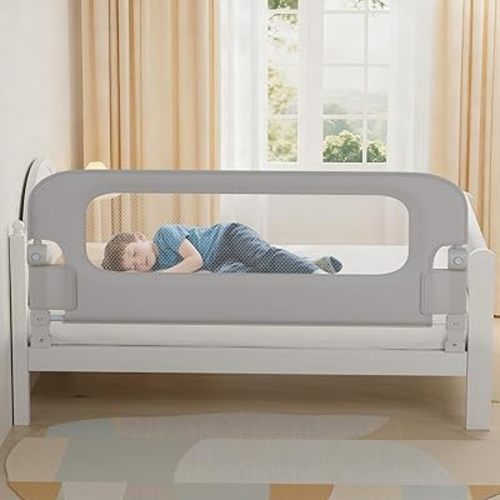 Baby Bed Rail Guard for Toddlers - 78" Toddler Bed Rails for Twin, Full, Queen, King Bunk Size Bed Swing Down Bedrail Extral Tall Child Safety Side Railing Guards for Kids Gray