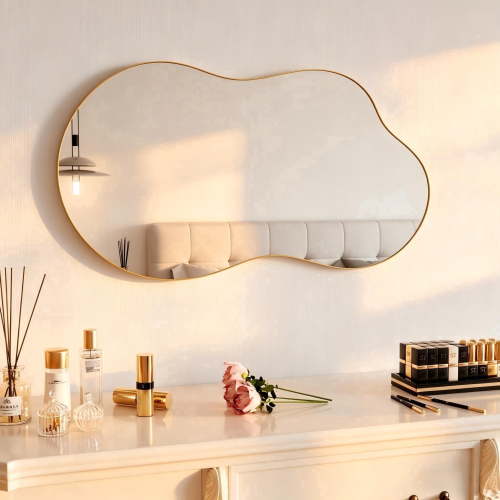 PAIHOME Abstract Wall Mirrors 20"×36" – Gold Asymmetrical Wavy Decorative Bathroom Mirrors for Bedroom Living Room