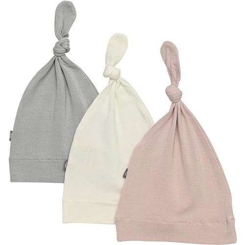 KYTE BABY Rayon Made from Bamboo Baby Beanie Hats - Super Soft Knotted Caps Available in Pattern and Solid Colors - 3 Pack