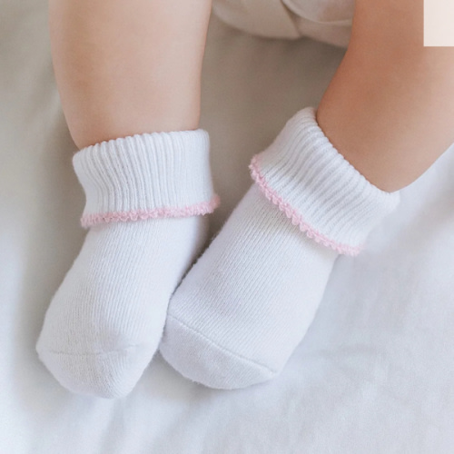 Magnolia Baby Girl Essentials White Socks - Pink Trim