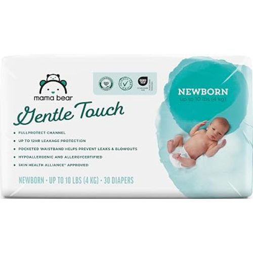 Amazon Brand - Mama Bear Gentle Touch Diapers, Size Newborn, Keeps Baby Dry, Skin Safe, Formulated without Fragrance, 30 Count