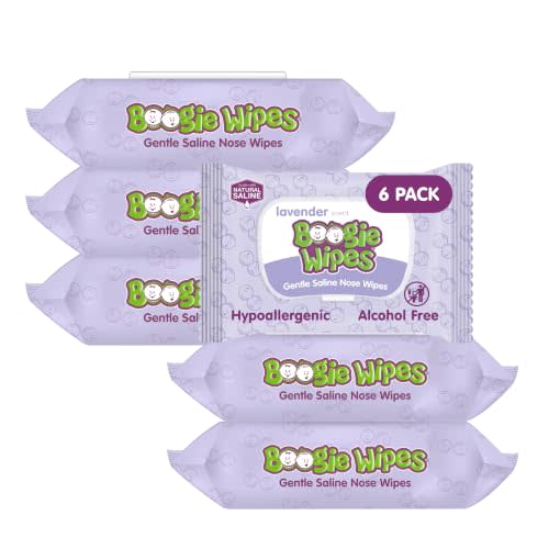 Boogie Saline Nose Wipes Lavender Scent - 180 Count | Hypoallergenic & Alcohol-Free, Allergy Relief, Made with Natural Saline, Aloe, Chamomile & Vitamin E, Diaper Bag Essential