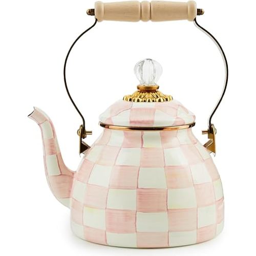 MACKENZIE-CHILDS Tea Kettle, 2 Quarts, Pink-and-White Rosy Check