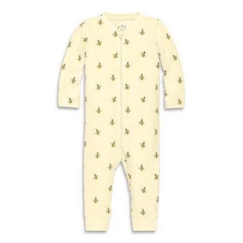 Primary Baby Organic Zip Romper In Baby Bugs In Light Banana Bumble Bees Size 0-3 Months