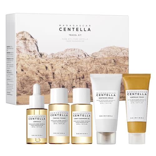 SKIN1004 Centella Travel Kit, Korean Skin Care Set of 5, Travel Size | A Travel Size Skincare Gift Set with Toner, Serum, Oil Cleanser, Face Wash, and Moisturizer, Made with Madagascar Centella