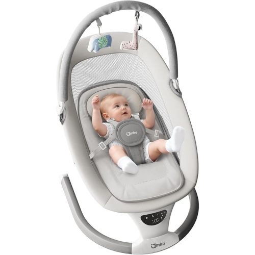 AMKE Baby Swing for Infants with Spacious & Breathable Mesh Seat, Lightweight Portable Baby Rocker Swing with 5-Speeds, 3 Timer & 12 Lullabies, Gentle Sway for Newborn Max 20 Lbs