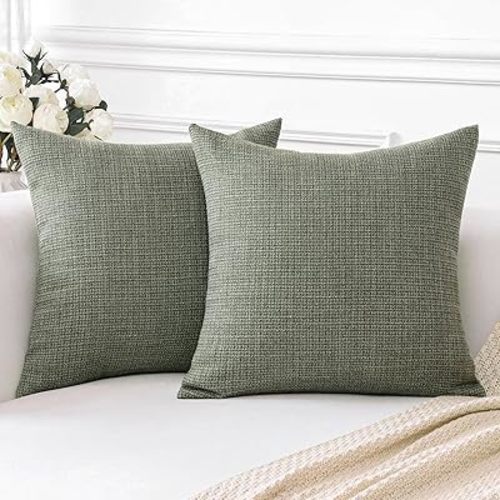 OTOSTAR Linen Throw Pillow Covers Set of 2 Decorative Square Pillowcases Cushion Covers 14x14 Inch for Home Decor Sofa Bedroom Car 35 x 35 CM Olive Green