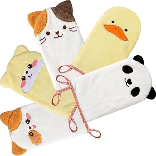 PHOGARY Lot de 5 gants de toilette en microfibre réutilisables, gants de bain et de douche pour bébé, tout-petit, enfants, 11,4 x 22,9 cm, 5 motifs d'animaux