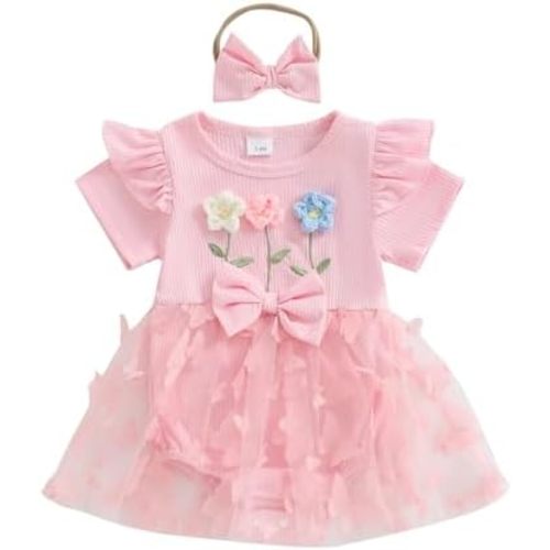 Newborn 3 6 12 18 Months Baby Girl Romper Summer Clothes Waffes Outfit 3D Flower Onesie Bodysuit Infant Girl Clothes