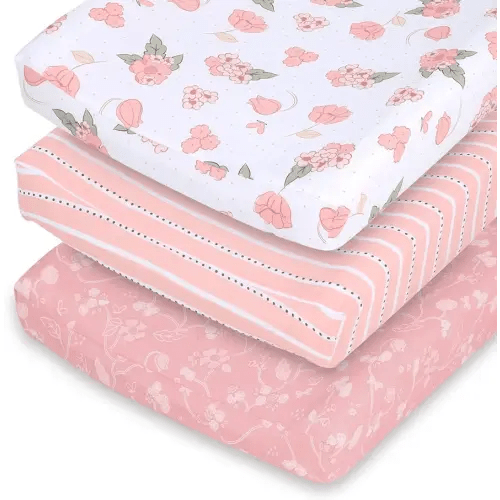 The Peanutshell Baby Girl Changing Pad Covers Set of 3 - Ultra Soft Baby Cover - Fits Standard Changing Table Pads, Durable, Machine Washable Sheets - Wildest Dreams