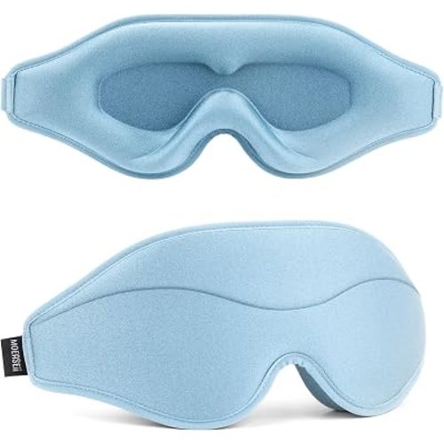 Sleep Mask - Total Blackout 3D Sleeping Mask, Super Lightweight & Silky Soft Eye Mask for Sleeping, Fully Adjustable Fit for Home, Traveling, Meditation, Yoga, Light Blue, Mothers Day Gifts