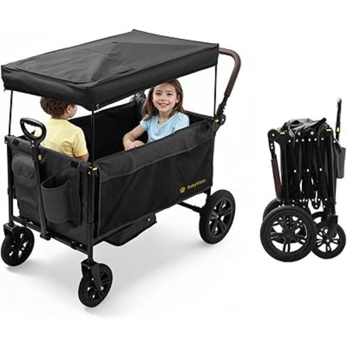 Stroller Wagon for Kids, One-Hand Adjustable Push/Pull Handle, Spacious Storage, 8"/12" All-Terrain Wheels, Canopy with Bug Net, Wagon Stroller for Daily Walks, Short Trips & Grocery Runs