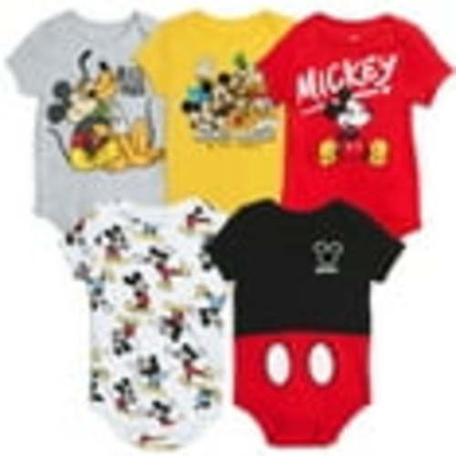 Disney Mickey Mouse Newborn Baby Boys 5 Pack Bodysuits Newborn to Infant