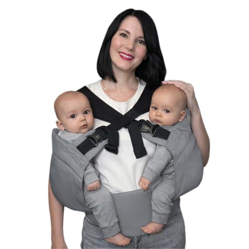 Twin Hip Carrier for Babies Grey – Ergonomic 100% Cotton Baby Carrier for Twins, Ages 4–18 Months (10–33 lbs Each) | Comfortable, Adjustable & Supportive Hip Seat Carrier | Babywearing for Two