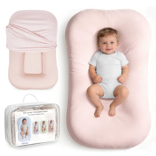 Infant Support Cushion, Baby Lounger for Newborn 0-24 Months | Portable Tummy Time Mat with Soft Cotton Cover for Home, Travel & Supervised, Essential Baby Gift (Pink)