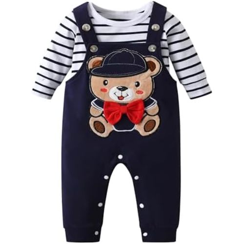 Baby Boy Newborn Outfits Infant Romper Cartoon Overall Adjustable Suspenders Pants Fall Winter Set
