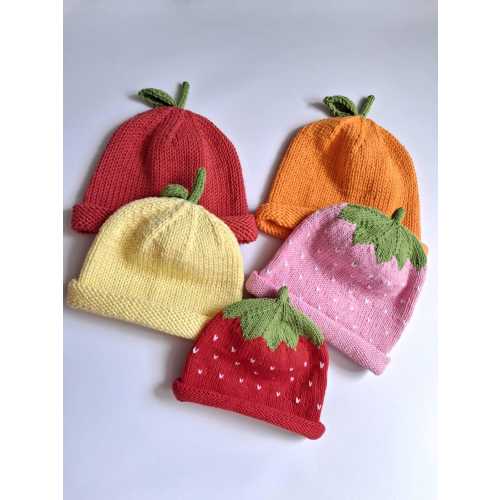 Fruit Beanie Baby Hat with Strawberry Lemon Apple and Orange Design, Toddler Gift for Summer, Knitted Cotton Infant Beanie