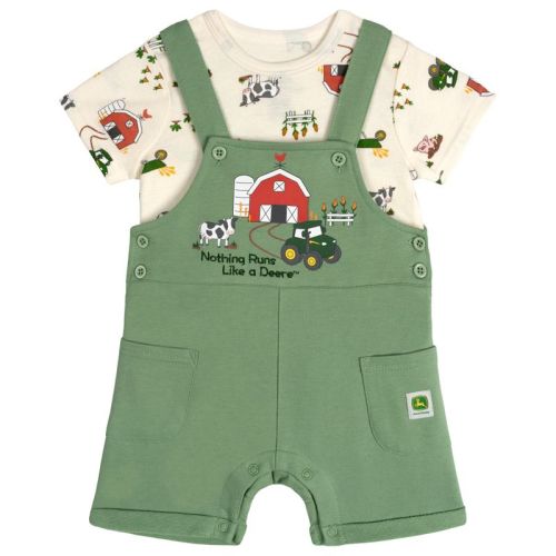 John Deere Baby Boys' Snap Closure French Terry Overalls and Short Sleeve Graphic Tee Outfit Sage Green Cream 3-6 Months