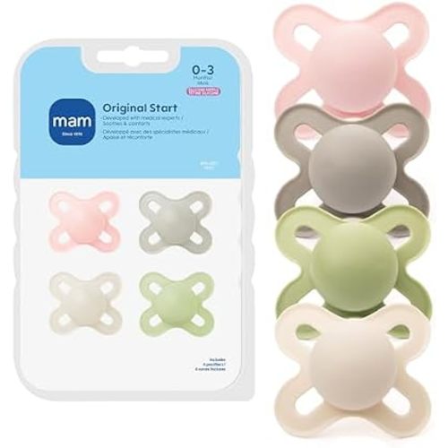 MAM Original Start Baby Pacifiers 0-3 Mths Skin Soft Silicone, 4 Pack