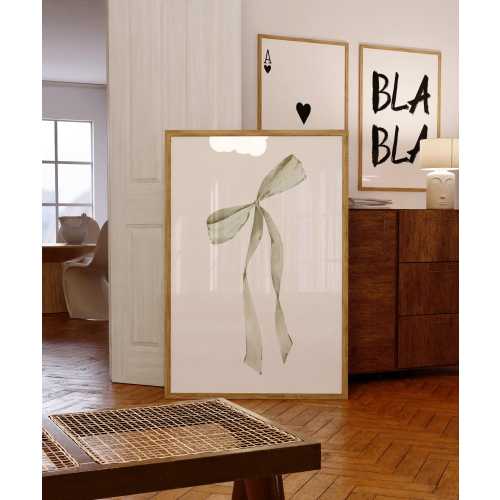 Watercolor Sage Green Bow Wall Art, Minimalist Coquette Poster, Soft Neutral Nursery Decor, Elegant Feminine Artwork UNFRAMED
