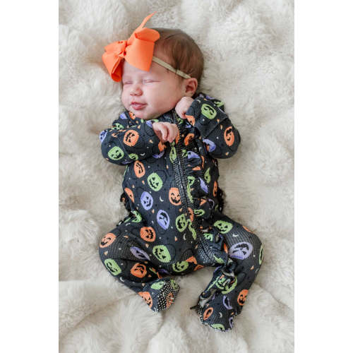 Halloween Bamboo Waffle Ruffle Zipper Footie in Candy Crawl | Caden Lane