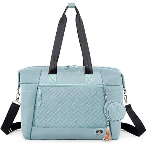 Dikaslon Diaper Bag Tote with Pacifier Case and Changing Pad, Large Travel Diaper Tote for Mom and Dad - Light Blue