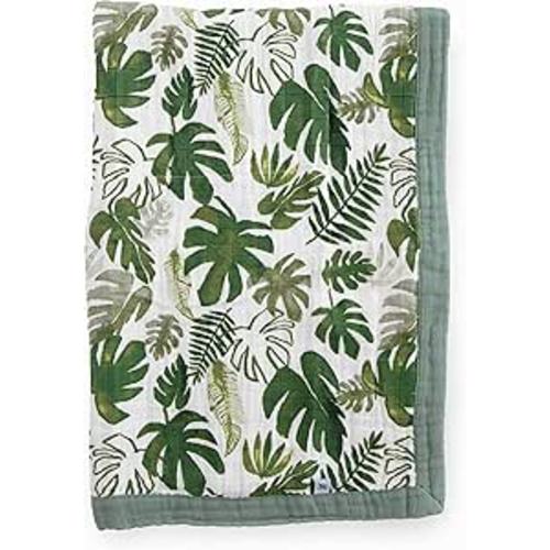 Little Unicorn Newborn Receiving Quilt | Ultra- Soft, Multi-Layered Muslin Fabric | Gift for Newborns & on-The-go (Tropical Leaf)