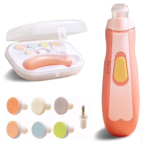 Etiin Baby Nail Trimmer Electric | Safe + Easy Baby Nail Trimmer, Baby Nail Clippers + Nail Filer Buffer, Trim Polish Grooming kits for Newborn Toddler or Adults’ Nails, 7 Grinding Heads and LED Light