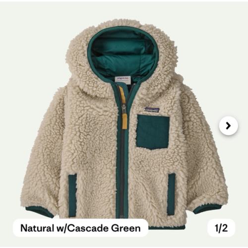 Patagonia Baby Fleece Hoody (3-6 months) - Natural Cascade Green Colorway