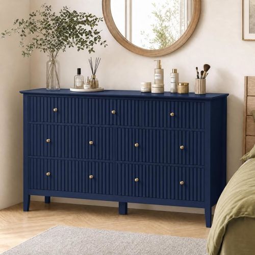 RoyalCraft 7 Drawer Dresser for Bedroom, 53" Wide Modern Wooden Chest of Drawers with Metal Handles, Painted Surface, Sturdy and Stable Storage Cabinet for Living Room, Blue