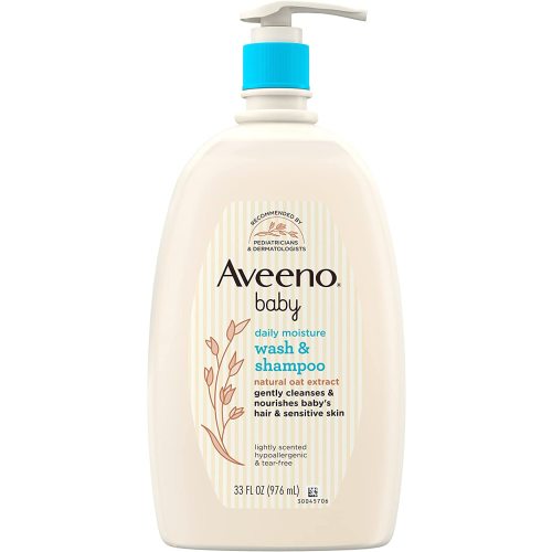Aveeno Baby Daily Moisture Gentle Bath Wash & Shampoo with Natural Oat Extract, Hypoallergenic, Tear-Free & Paraben-Free Formula for Sensitive Hair & Skin, Lightly Scented, 33 fl. oz - 33 Fl Oz (Pack of 1)