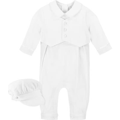 Elegant Christening Romper & Newsboy Cap Set, 3M