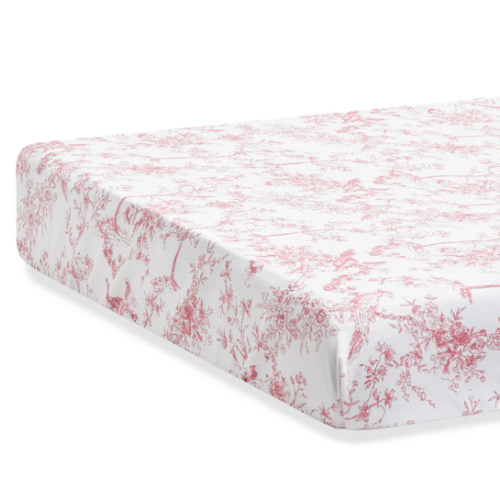 Luxe Premium Percale Crib Sheet in Pink Timeless Toile