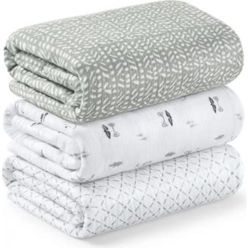 3-Pack Lyra Muslin Swaddle Blankets, Small