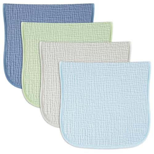 Baby Muslin Burp Cloths 20x10in - Ultra Soft & Absorbent, Neutral Colors, Reusable Burp Cloths for Baby Boys & Girls – Newborn Essentials for Drooling & Burping 4Pack(Blue)