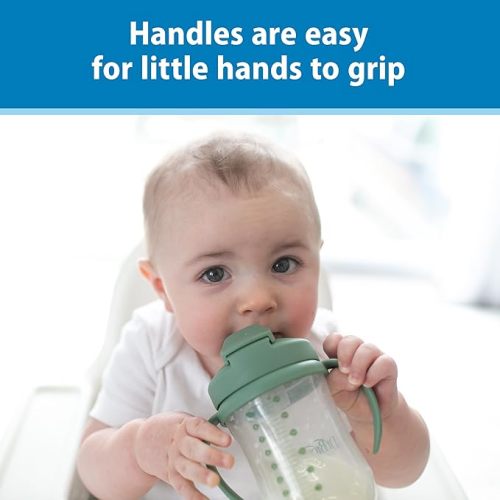 Dr. Brown's Milestones, Baby's First Straw Cup Sippy Cup with Straw, 6m+, 9oz/270ml, 2 Pack, Coral & Olive Green, BPA Free