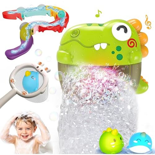 Light Up Dinosaur Bath Toys for Kids Ages 3-5 4-8, Bath Bubble Machine | Musical Bubble Maker for Bathtub, Floating Animal Water Toys for Toddlers 3 4 5 Year Old Boys Girls Birthday Christmas Gift