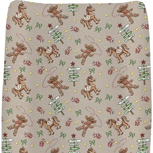 Western Christmas Cowboy Changing Pad Coves for Baby Girls Boys Cowboys Horse Candy Bows Fitted Change Table Pad Covers Mats Wild West Winter Holiday Soft Diaper Changing Table Sheets 32''×16''