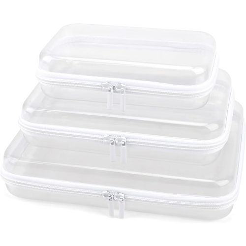 YOPCDJ 3 Pack Clear Hard Shell Zipper Case, Clear Zipper Pouches Waterproof Makeup Organizer & Travel Toiletry Bag, Diaper Bag Organizing Pouches, Plastic Pouch for Office Home Storage, LMS