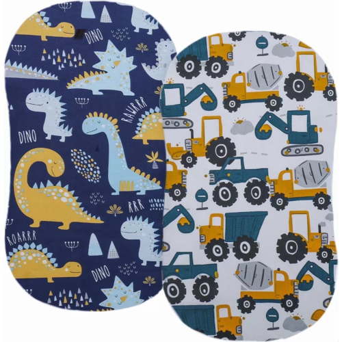 Baby 2 Pack Bassinet Sheets Set, Soft Cotton Cozy Fitted for Newborn Baby Infant Boys Girls 32"X16",Dinosaurs Car