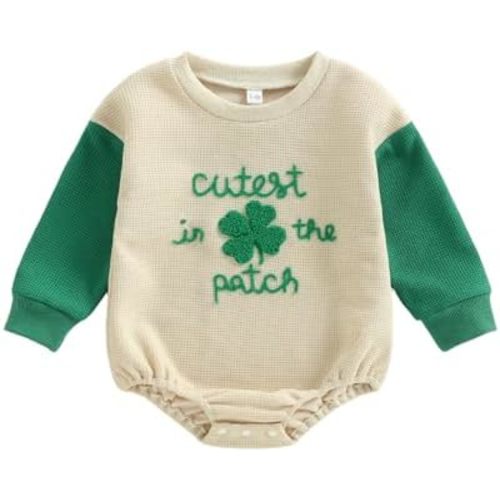 Newborn Baby Girl Boy St Patricks Day Outfit Four Leaf Clover Romper Sweatshirt Waffle Bodysuit Shirts Irish Outfit