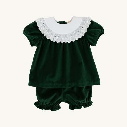 Short Sleeve Bon Air Bloomer Set - Grier Green Velveteen
