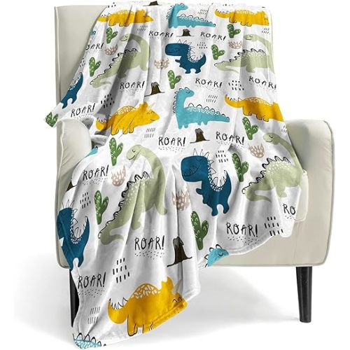 Dinosaur Blanket for Boys Girls, 300 GSM Soft Fleece Kids Blanket, Baby Boy Blanket is Suitable for Toddler Couch , Cute Blanket for Sofa Bedroom Living Room, Dinosaur Gifts for Children, 50"x40"