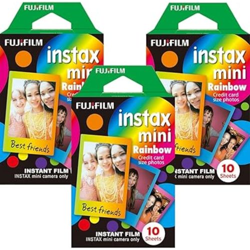 Fujifilm Instax Mini Instant Multi Colored Film, 10 Sheets, (3 and 5 Pack Value Set)... (Rainbow)