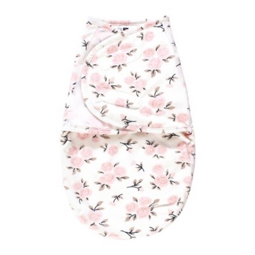 Hudson Baby Infant Girl Plush Faux Fur Swaddle Wrap, Neutral Pink Floral, 0-3 Months