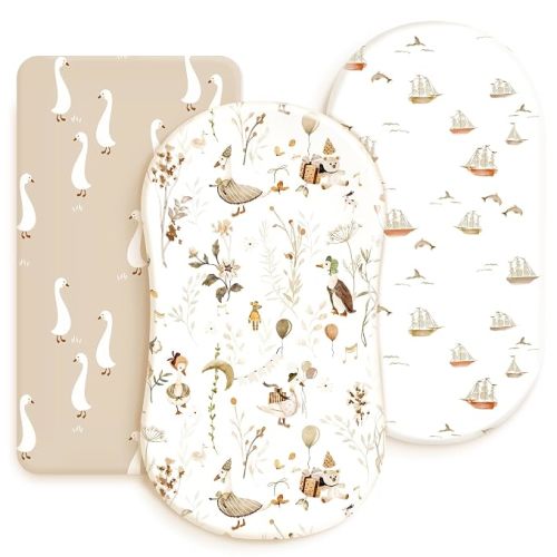 Stretchy Ultra Soft Fitted Bassinet Sheets 3 Pack, Universal Fitted for Oval Rectangle Bassinet Mattresses Safe and Snug, Stylish Bassinet Sheet Gender-Neutral Print for Baby