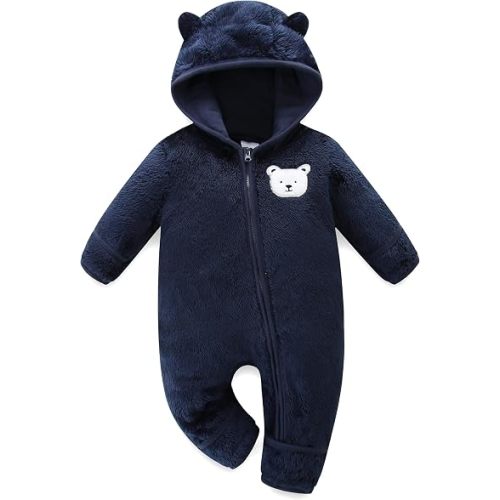 Hikido Baby Fleece Winter Jumpsuit Cute Cartoon Comfy Fluffy Romper for 0-18M