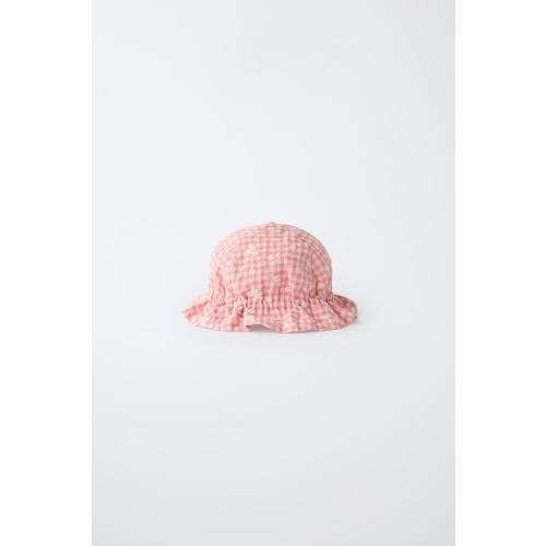 GINGHAM AND EMBROIDERED FLOWER HAT - Pink / White | ZARA Canada