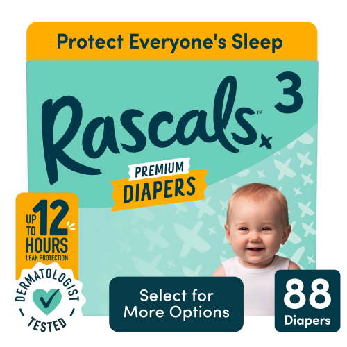 Rascals Premium Absorbent Baby Diapers Size 3, 88 Count