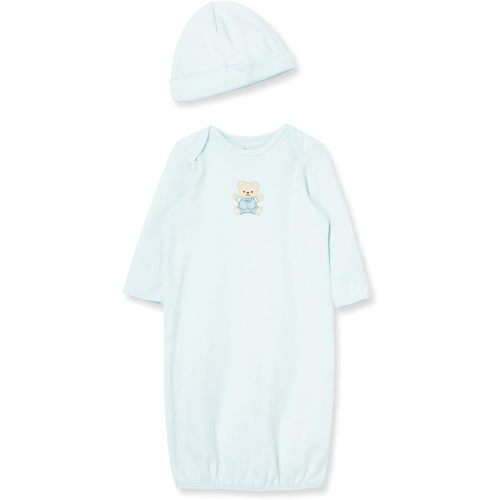 Little Me Clothes for Baby Boys' 2-Piece Nightgown and Cap Set Scratch Free Tag Elastic Bottom, Cute Bear, 0-3 Months